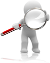 3d man holding a magnifying glass inspecting the 
ground