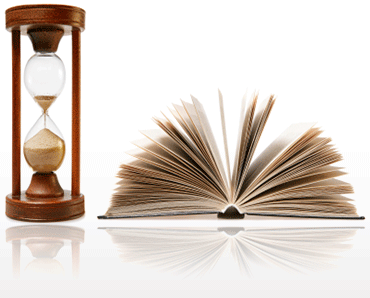 hourglass and open book