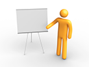 cartoon instructor pointing to a wheelchair on a whiteboard 
in front of class of pupils