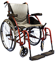 red and black manual wheelchair isolated on white background