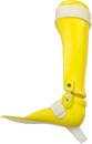 yellow prosthetic leg isolated on white background
