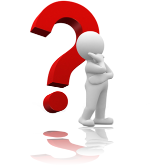 cartoon man leaning against a giant question mark