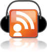 orange podcast with 
headphones